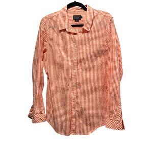 Pendleton Orange & White Gingham Long-Sleeve Button-Up Shirt Womens L  Cotton